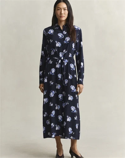 Gant - Printed Shirt Kjole - Evening Blue 